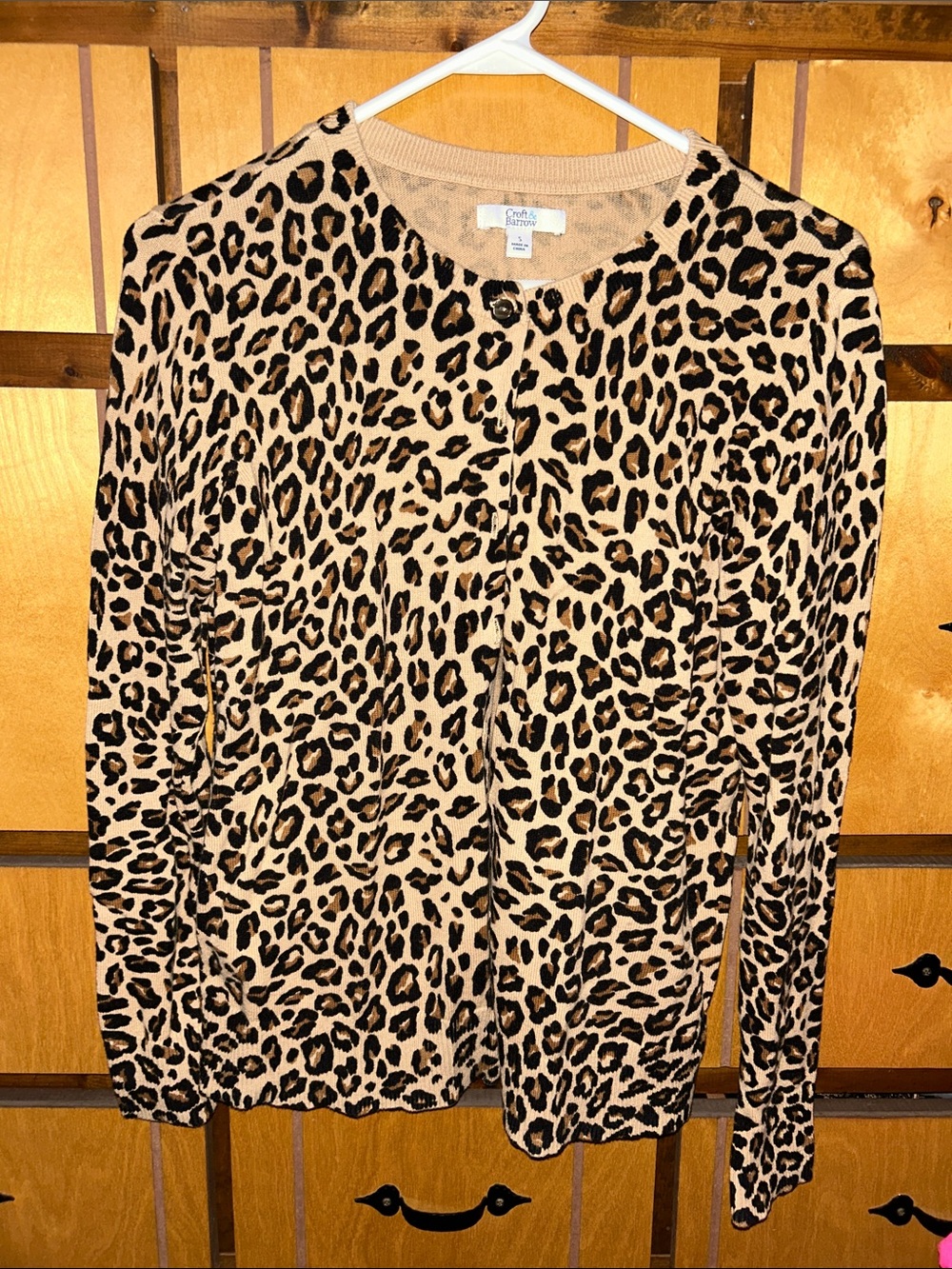 croft & barrow Leopard Print Cardigan - Beige, Black, Brown